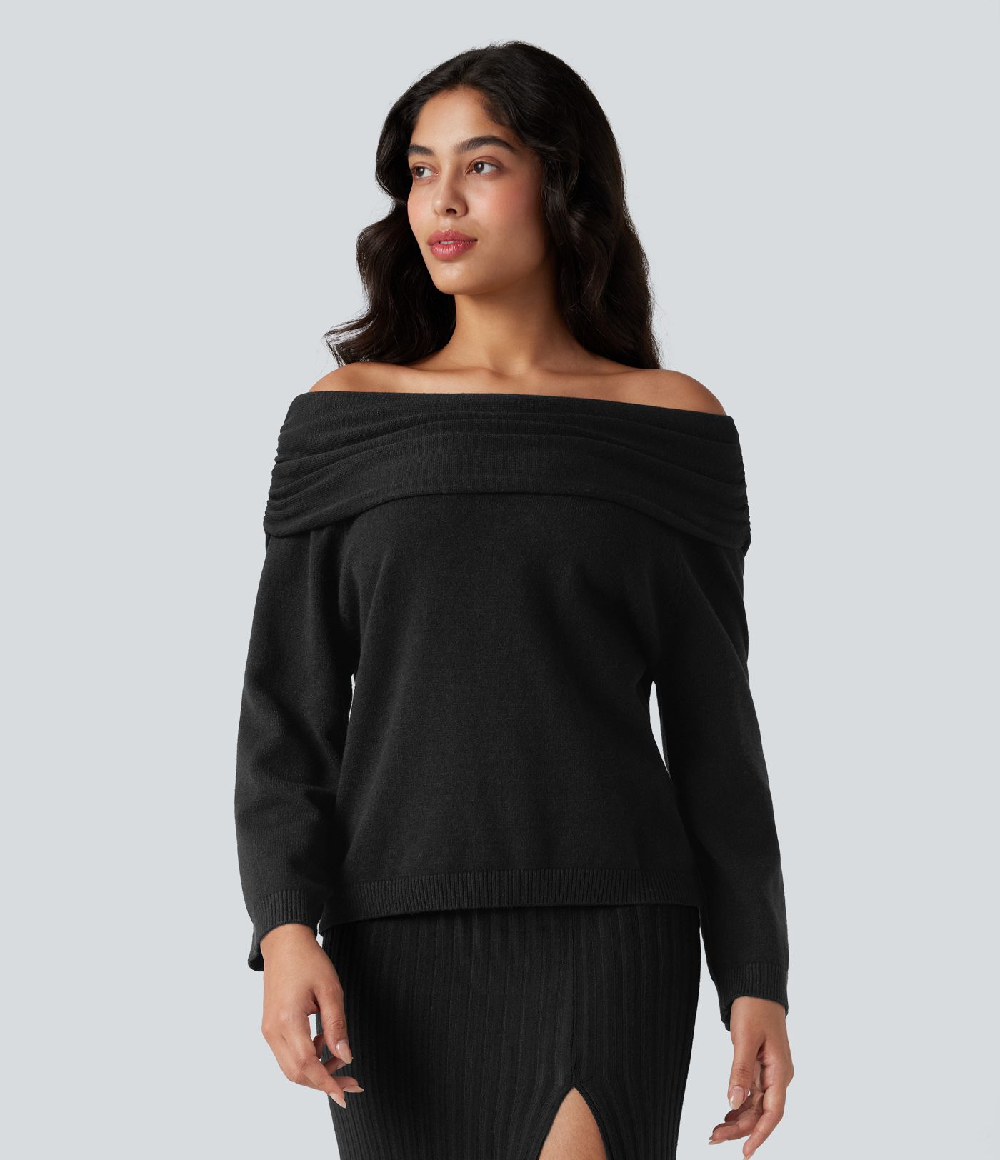 Off-shoulder Long Sleeve Work Sweater