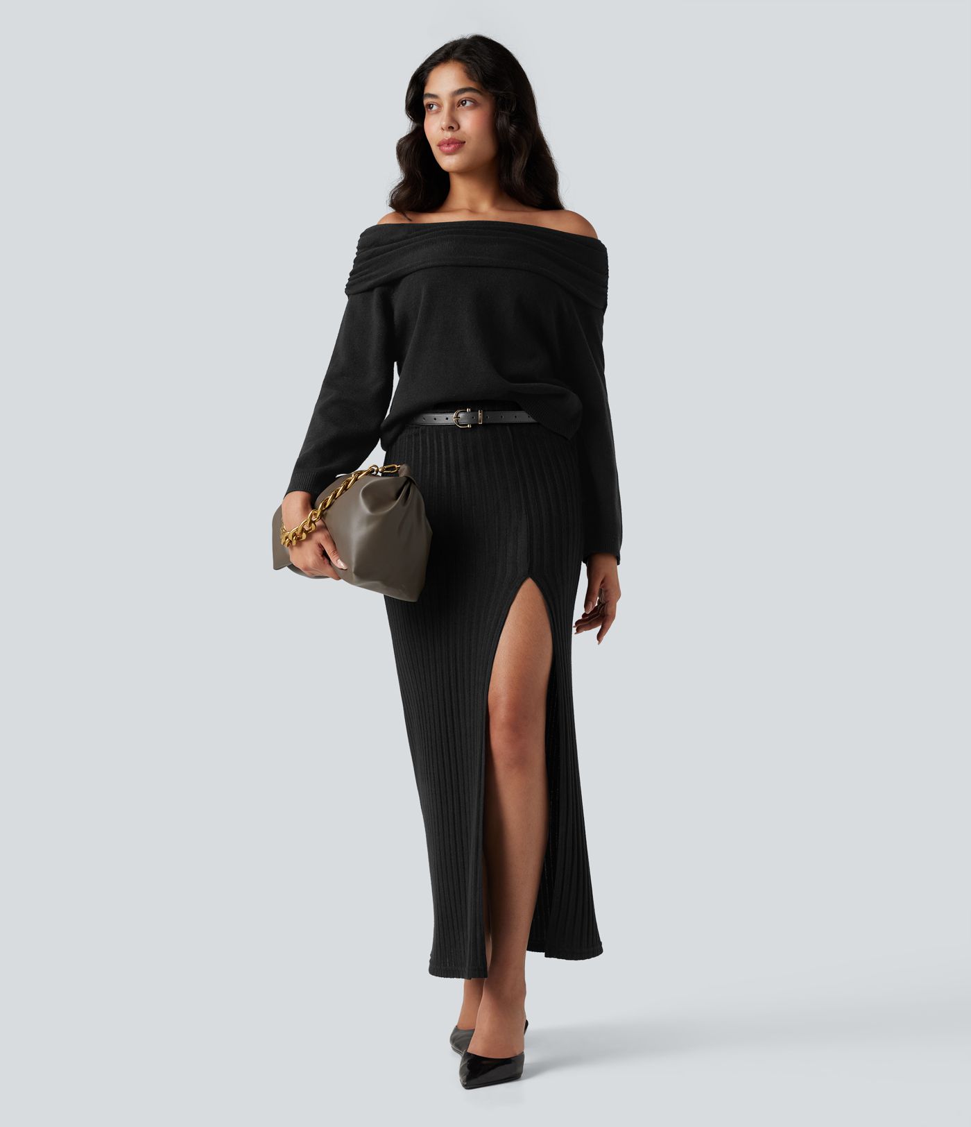 Off-shoulder Long Sleeve Work Sweater