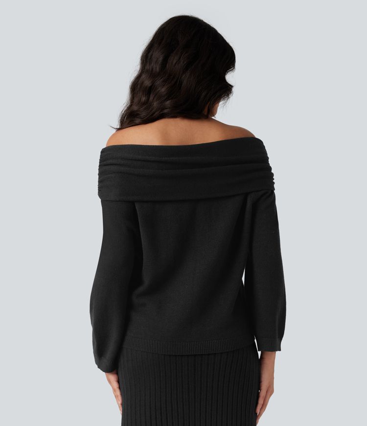 Off-shoulder Long Sleeve Work Sweater