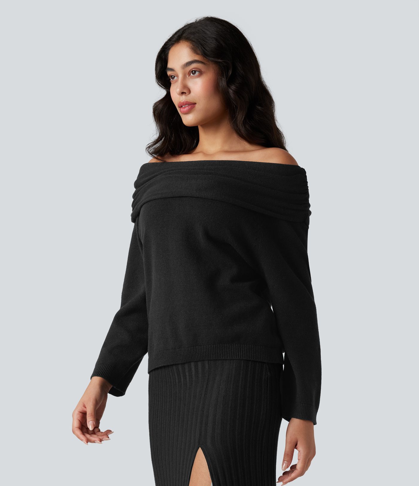 Off-shoulder Long Sleeve Work Sweater