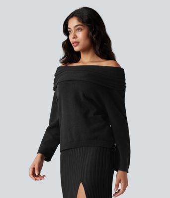 Off-shoulder Long Sleeve Work Sweater