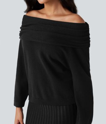 Off-shoulder Long Sleeve Work Sweater