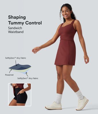 SoftlyZero™ Airy Tummy Control 2-Piece Cool Touch Mini Workout Active Dress with Pocket