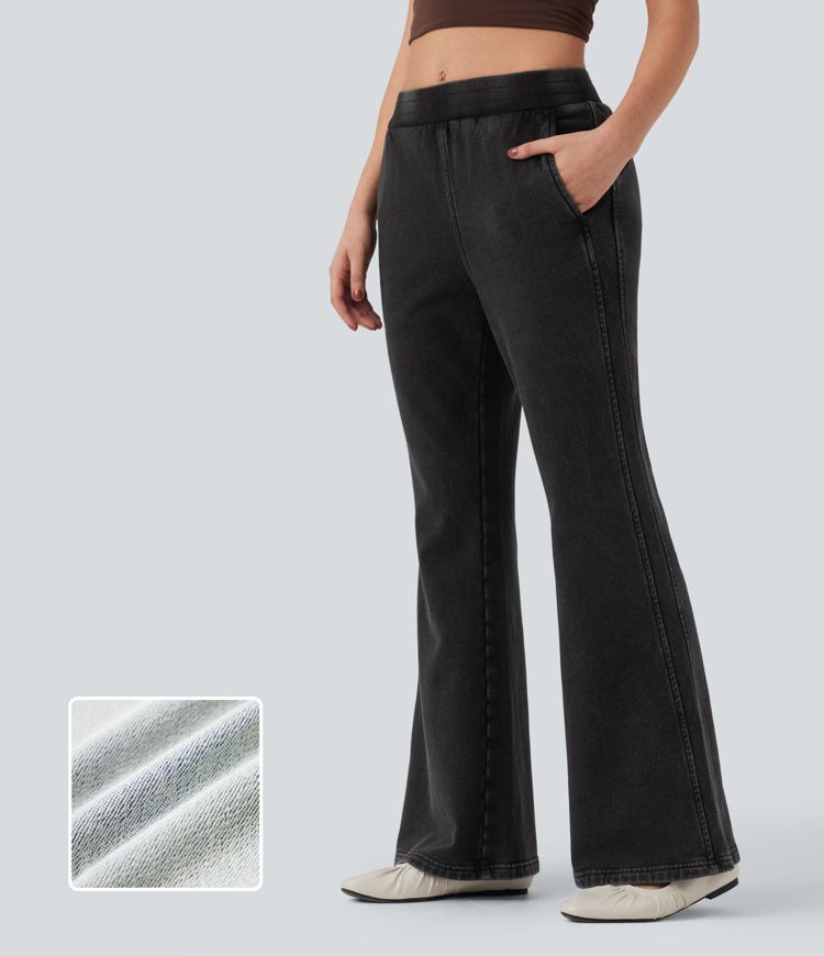Halara Flex™ Mid Rise French Terry Sweatpants Casual Flare Jeans with Pockets