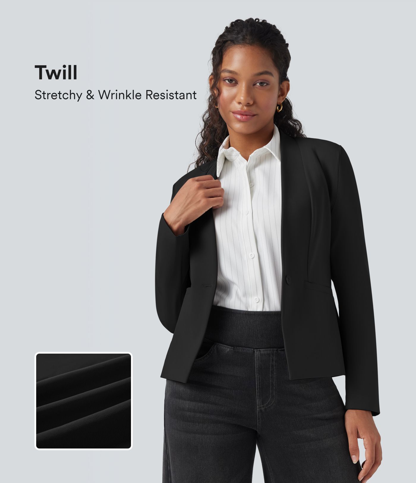 Long Sleeve Twill Slim Work Blazer with Pockets
