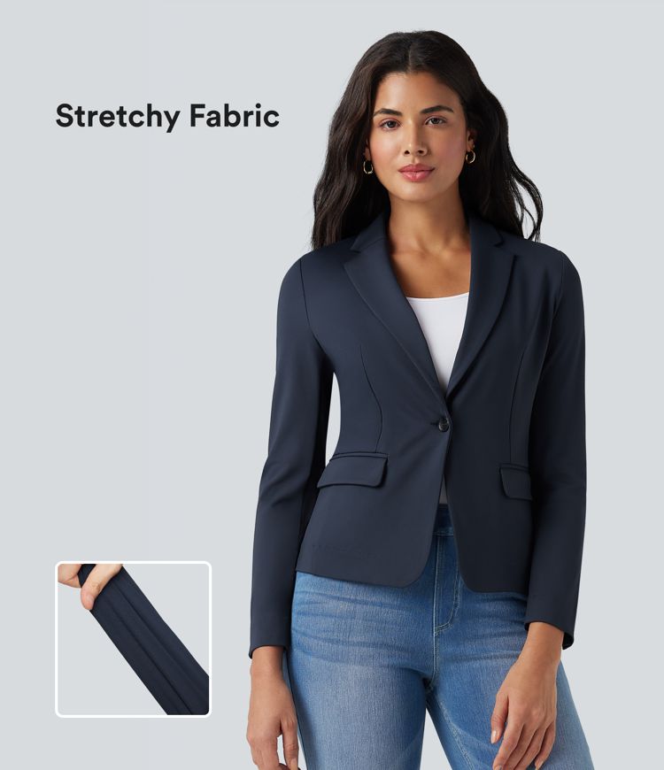 Notched Collar Long Sleeve Work Blazer with Pockets