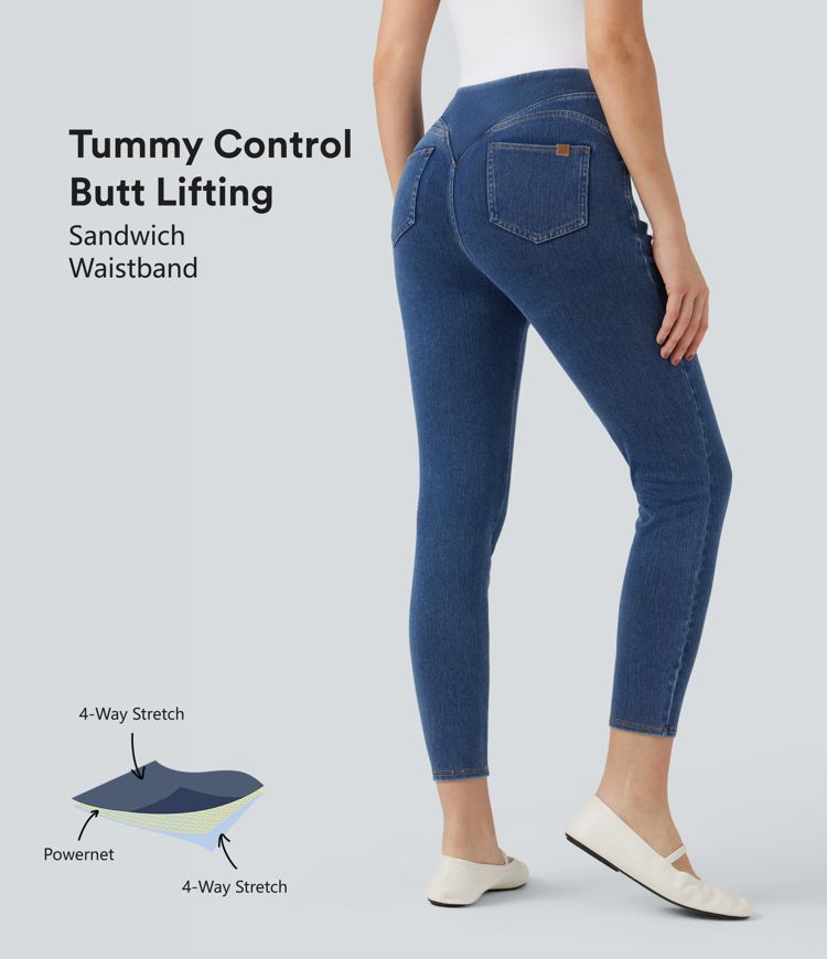 Halara Flex™ SoCinched High Waisted Tummy Control Butt Lifting Denim Casual Leggings with Pockets