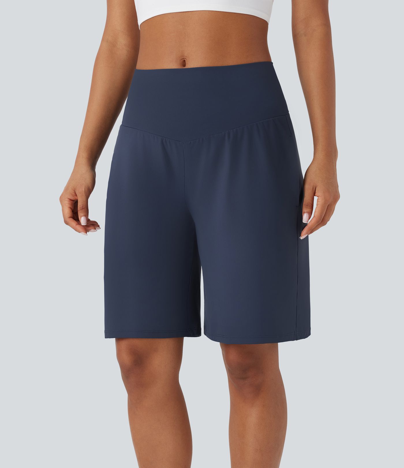 Short de Yoga Bermuda Taille Haute SoftlyZero™ avec Poches, Toucher Frais et Aérien