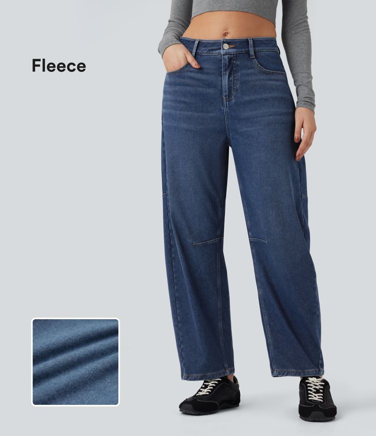 Jean barrel polaire Halara Flex™ taille mi-haute avec poches