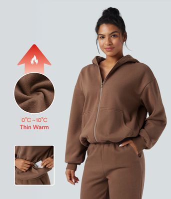 Hooded Zip Fly Fleece Casual Sweatshirt with Pockets