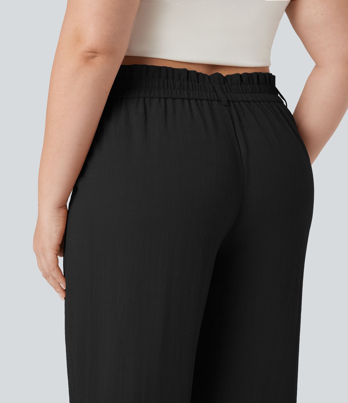 Pantalon de villégiature capri effet lin, grande taille, taille haute, avec poches
