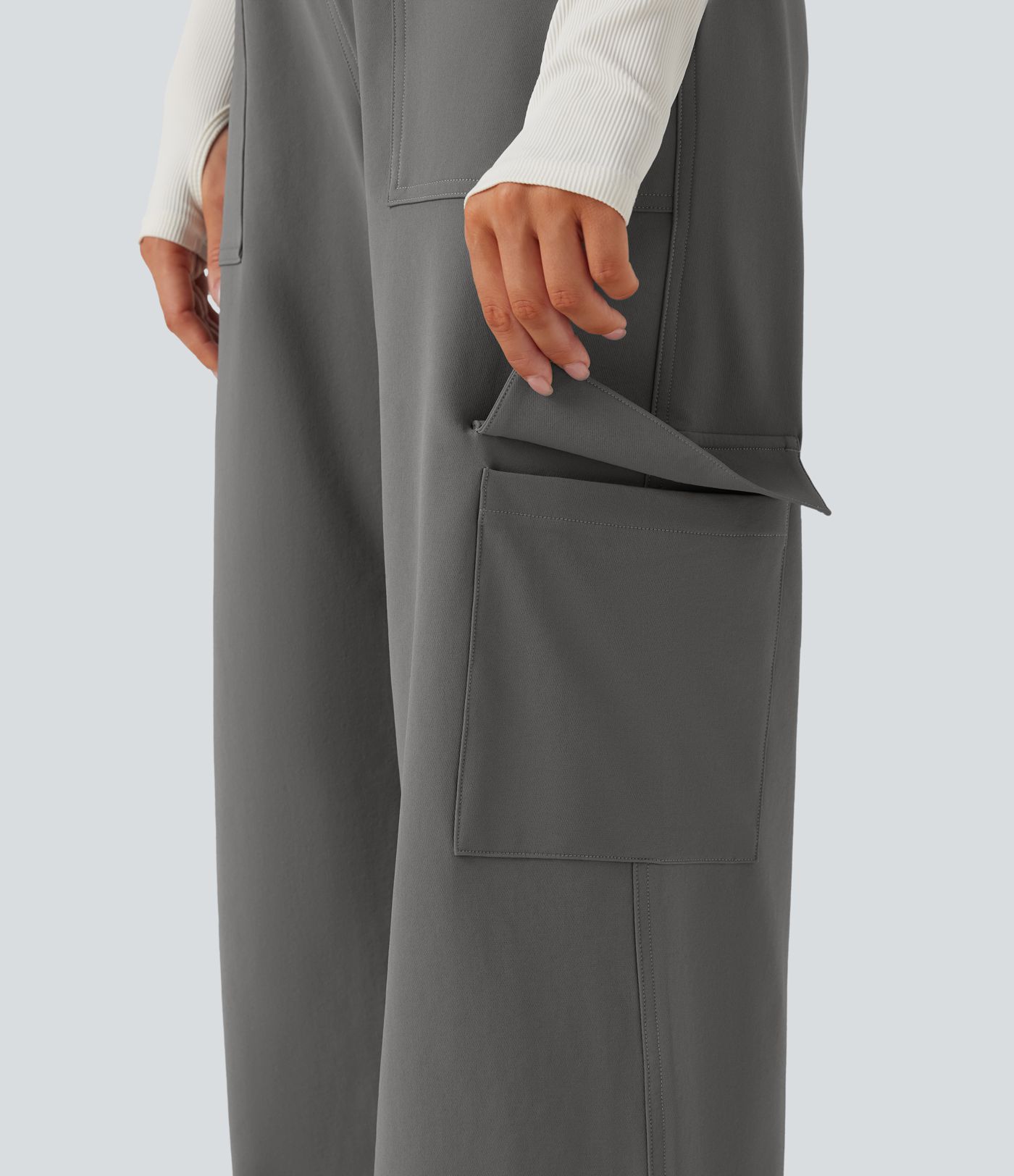 Pantalones cargo de yoga de cintura alta con cordón, pierna ancha y bolsillos