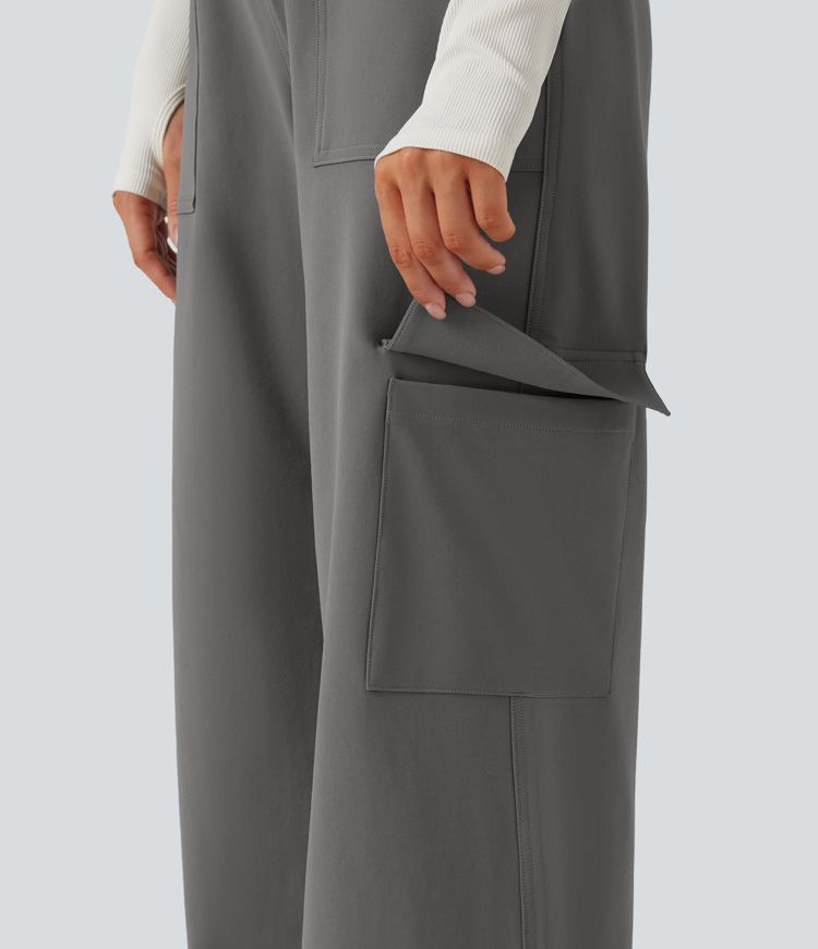 Pantalones cargo de yoga de cintura alta con cordón, pierna ancha y bolsillos