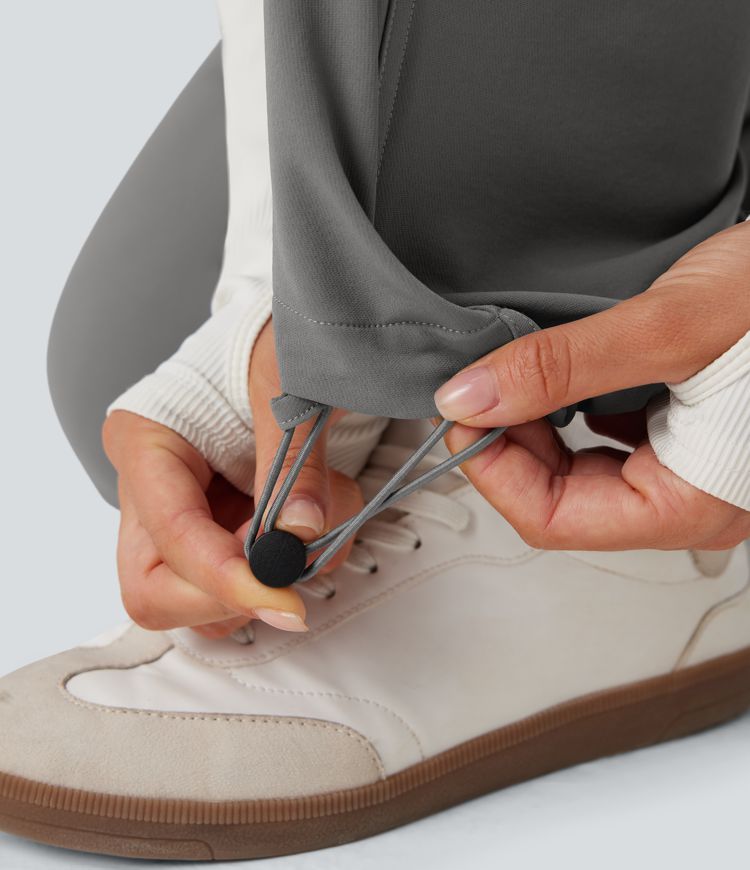 Pantalones cargo de yoga de cintura alta con cordón, pierna ancha y bolsillos