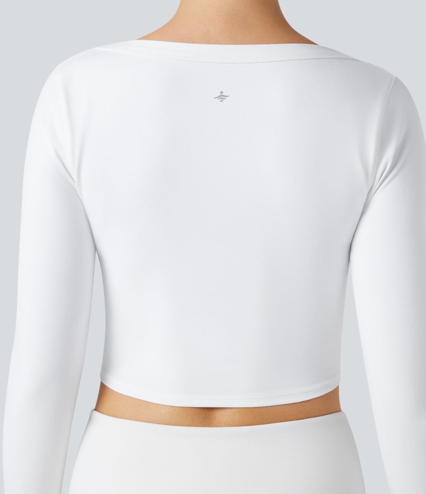 U-Neck Long Sleeve Thumb Holes Cropped Yoga Sports Top
