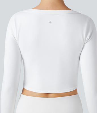 U-Neck Long Sleeve Thumb Holes Cropped Yoga Sports Top