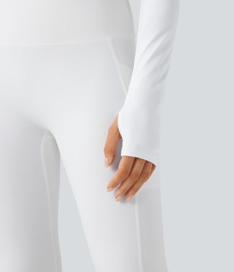 U-Neck Long Sleeve Thumb Holes Cropped Yoga Sports Top