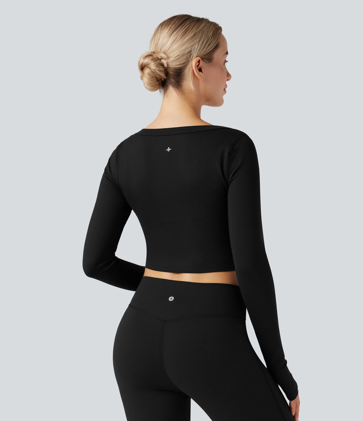U-Neck Long Sleeve Thumb Holes Cropped Yoga Sports Top
