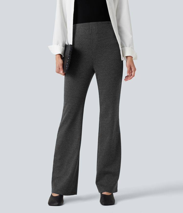 Halara Flex™ High Waisted Houndstooth Flare Suit Work Pants with Pockets Halara Flex™ High Waisted Houndstooth Flare Suit Work Pants with Pockets