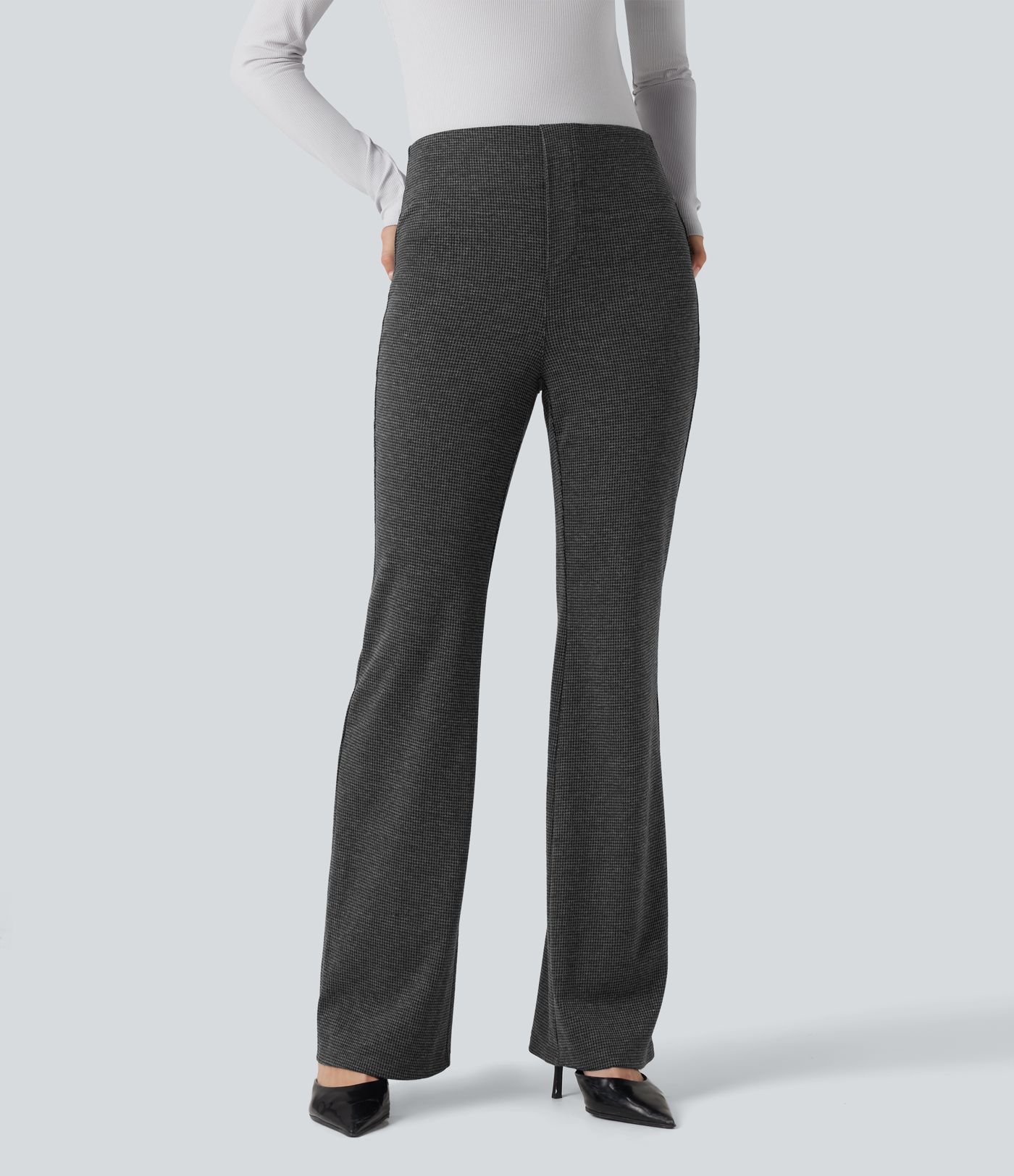Halara Flex™ High Waisted Houndstooth Flare Suit Work Pants with Pockets Halara Flex™ High Waisted Houndstooth Flare Suit Work Pants with Pockets