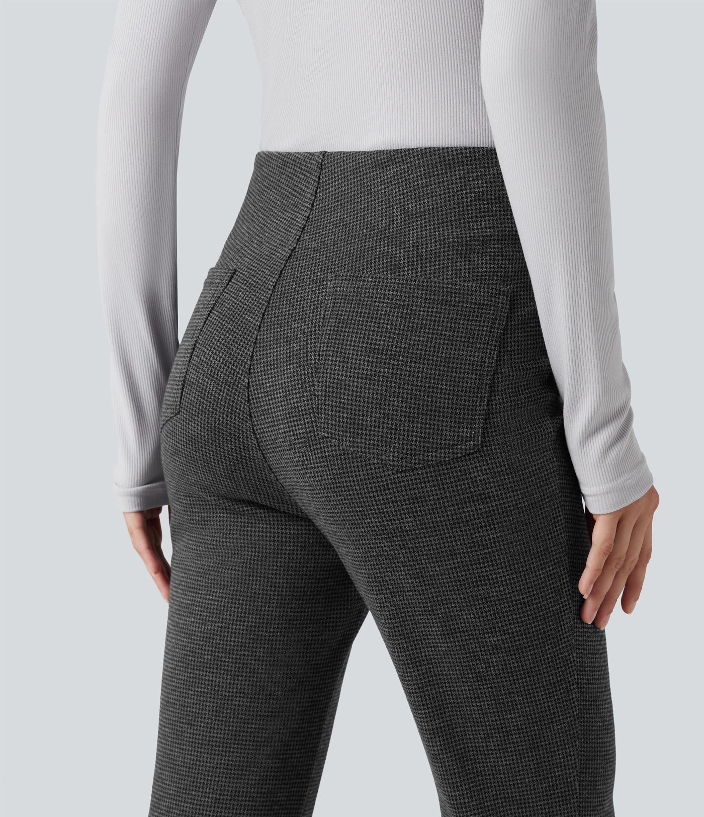 Halara Flex™ High Waisted Houndstooth Flare Suit Work Pants with Pockets Halara Flex™ High Waisted Houndstooth Flare Suit Work Pants with Pockets