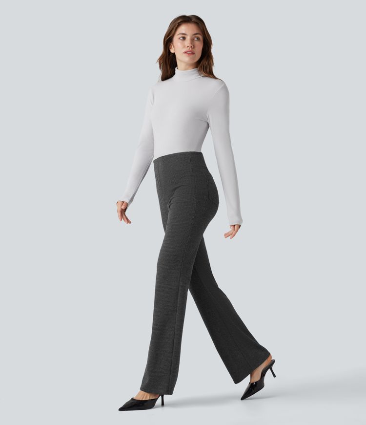 Halara Flex™ High Waisted Houndstooth Flare Suit Work Pants with Pockets Halara Flex™ High Waisted Houndstooth Flare Suit Work Pants with Pockets