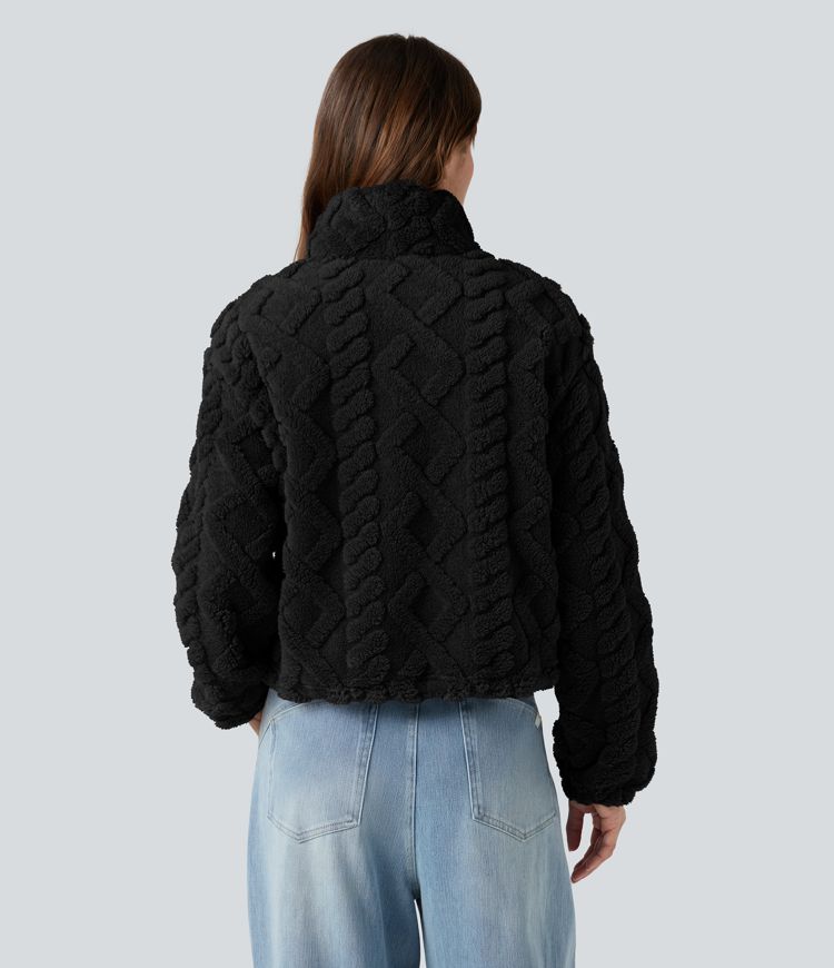 Veste sherpa col montant avec fermeture éclair et poches