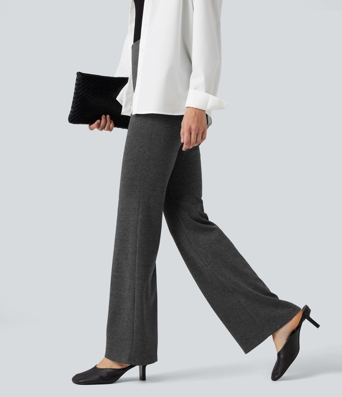 Halara Flex™ High Waisted Houndstooth Flare Suit Work Pants with Pockets Halara Flex™ High Waisted Houndstooth Flare Suit Work Pants with Pockets