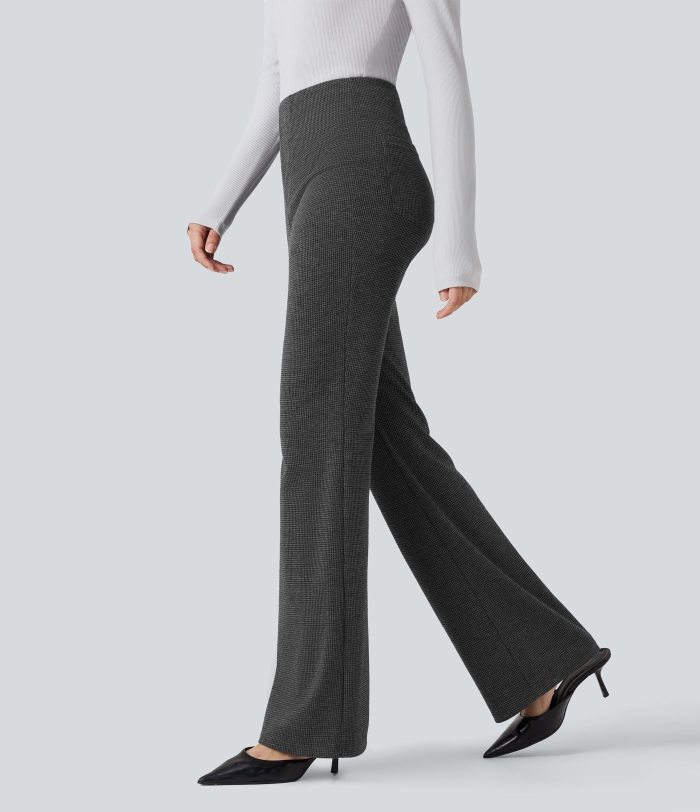 Halara Flex™ High Waisted Houndstooth Flare Suit Work Pants with Pockets Halara Flex™ High Waisted Houndstooth Flare Suit Work Pants with Pockets
