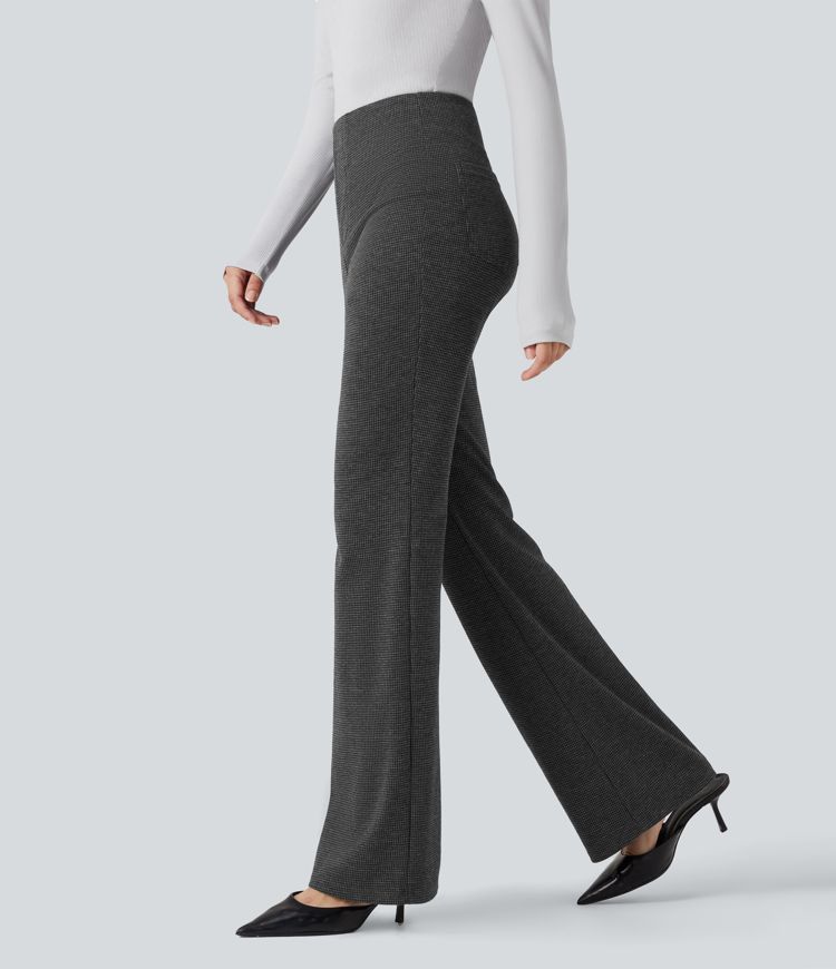 Halara Flex™ High Waisted Houndstooth Flare Suit Work Pants with Pockets Halara Flex™ High Waisted Houndstooth Flare Suit Work Pants with Pockets