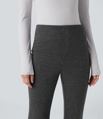 Halara Flex™ High Waisted Houndstooth Flare Suit Work Pants with Pockets Halara Flex™ High Waisted Houndstooth Flare Suit Work Pants with Pockets