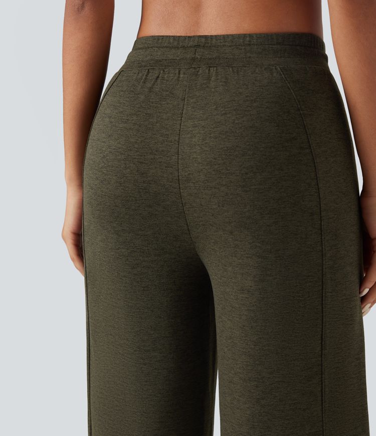 Pantalon jogging large thermique fluide chiné taille haute séchage rapide avec cordon de serrage et poches - UPF40+