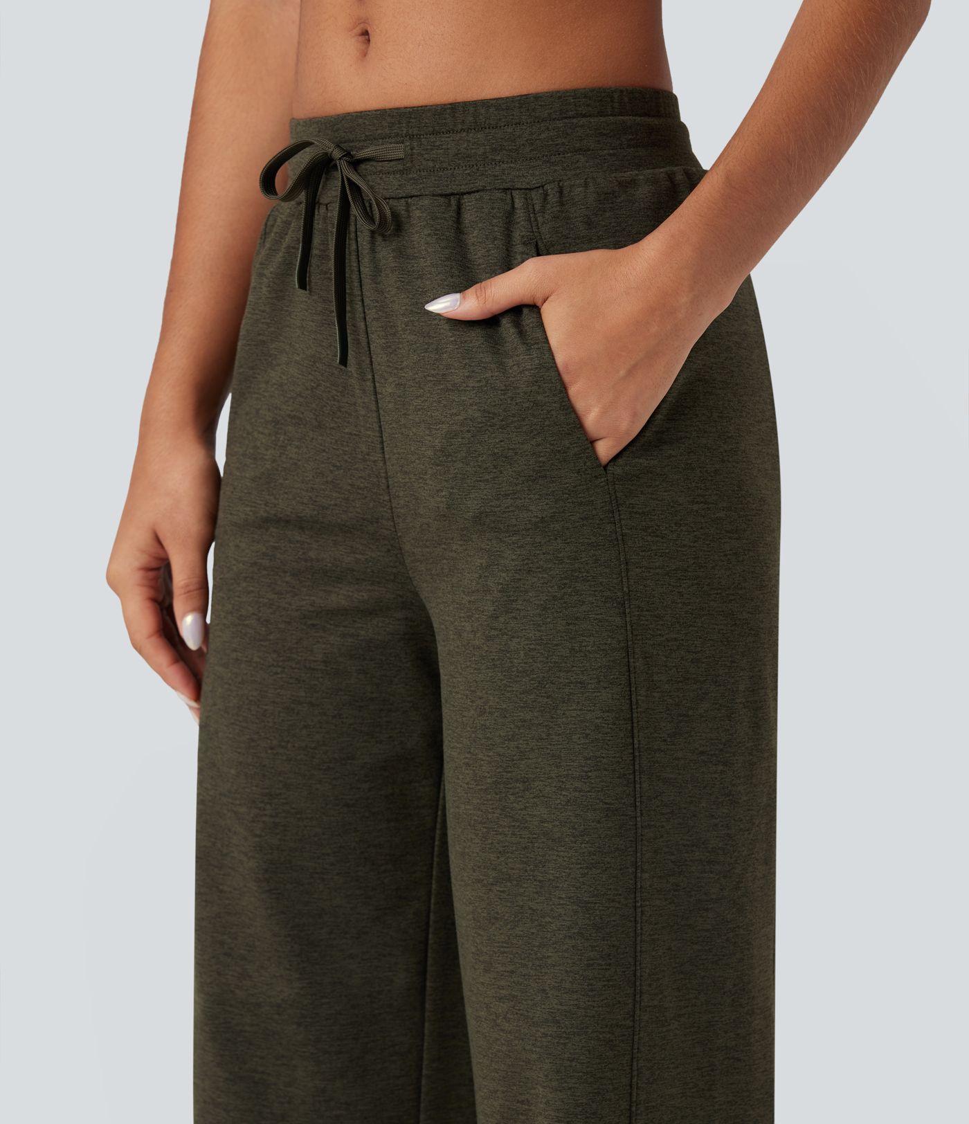 Pantalon jogging large thermique fluide chiné taille haute séchage rapide avec cordon de serrage et poches - UPF40+