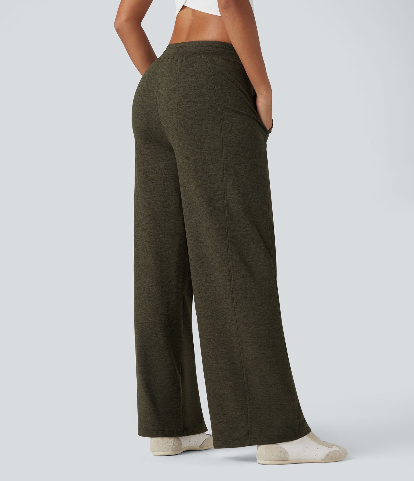 Pantalon jogging large thermique fluide chiné taille haute séchage rapide avec cordon de serrage et poches - UPF40+