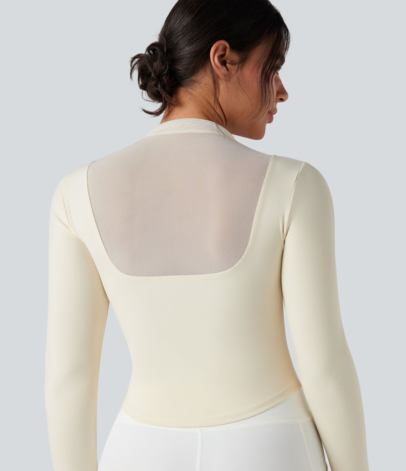 Top de sport yoga col montant mesh contrastant manches longues avec trous pouces