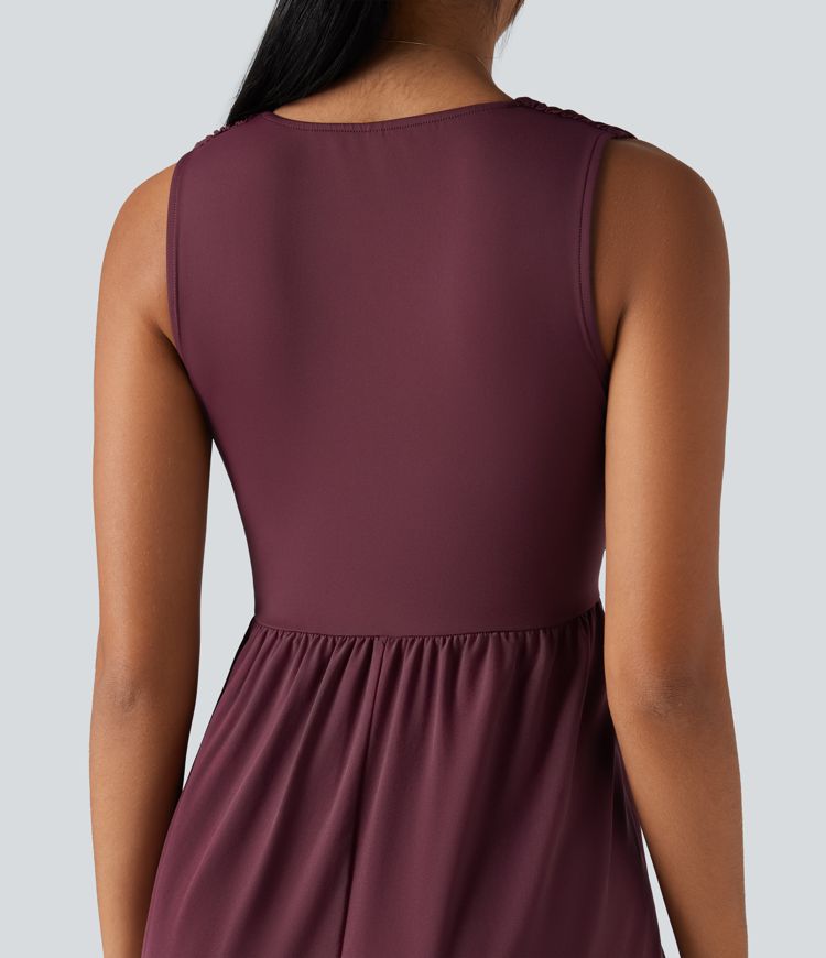 Robe mi-longue fluide décontractée gainante sans manches à décolleté en V profond et séchage rapide avec poches Breezeful™