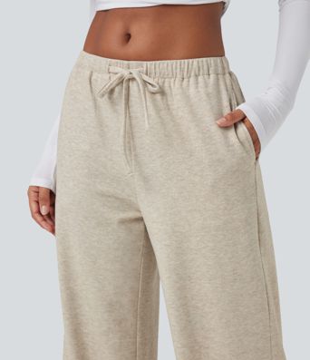 Pantalon ample décontracté taille basse en maille imprimée, à cordon, avec poches