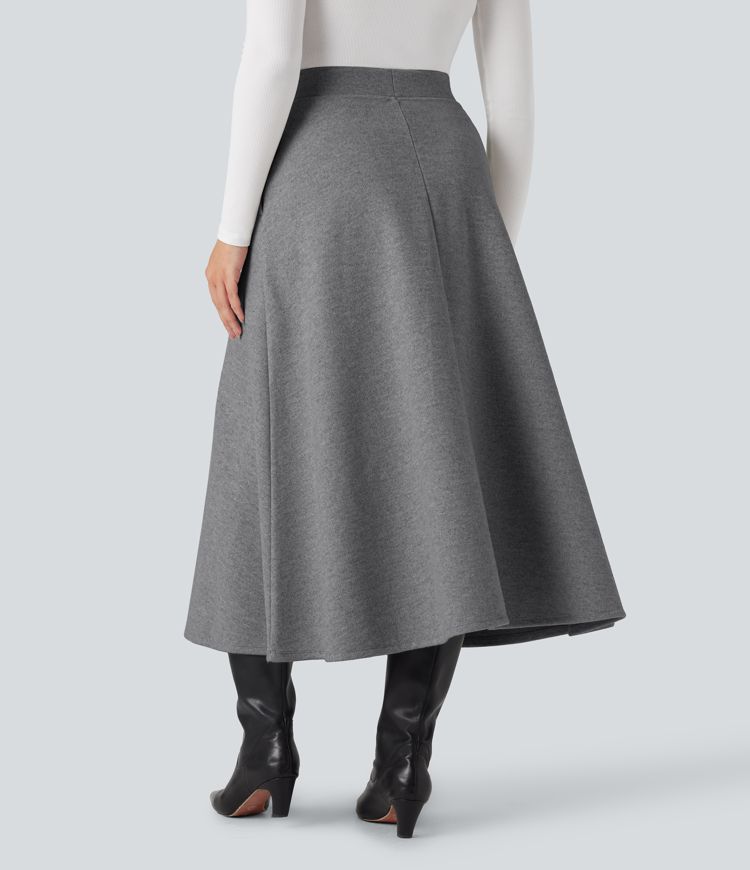 Jupe mi-longue évasée polaire taille haute avec poches
