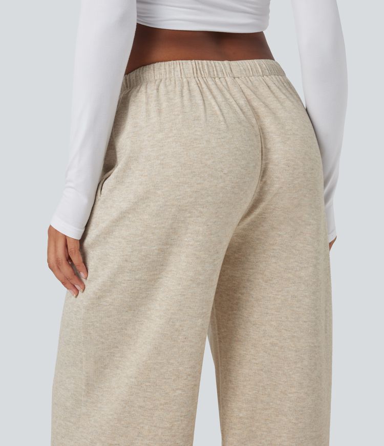 Pantalon ample décontracté taille basse en maille imprimée, à cordon, avec poches