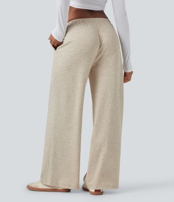 Pantalon ample décontracté taille basse en maille imprimée, à cordon, avec poches