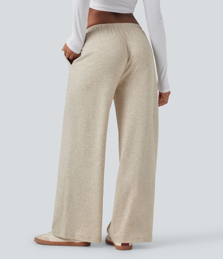 Pantalon ample décontracté taille basse en maille imprimée, à cordon, avec poches