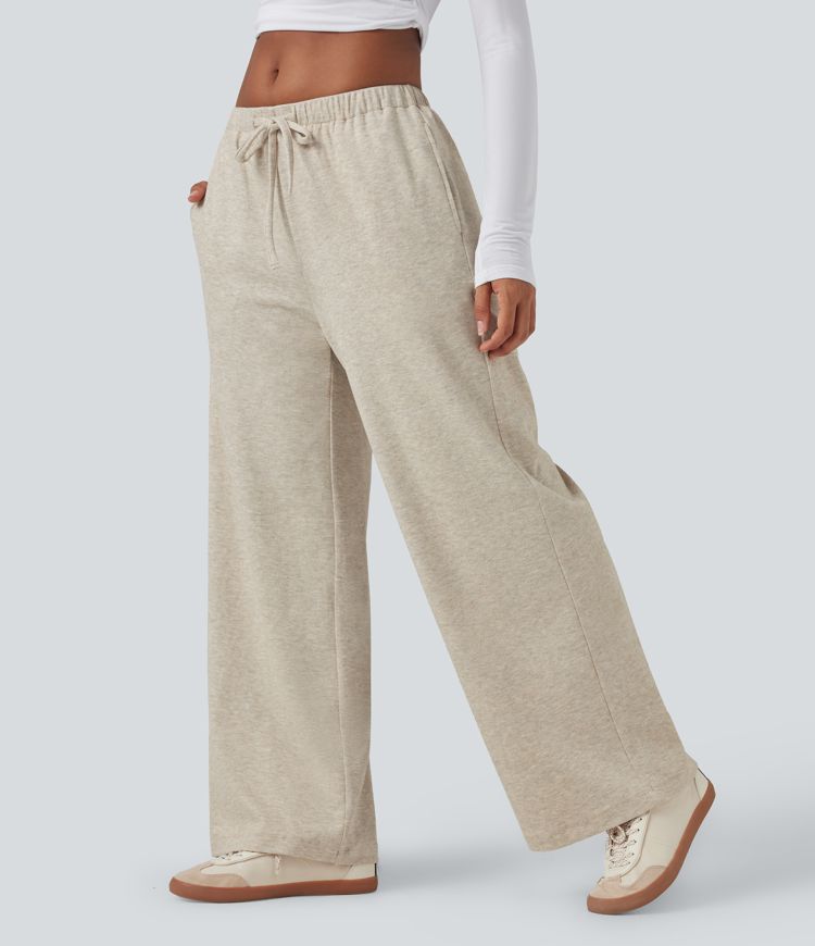 Pantalon ample décontracté taille basse en maille imprimée, à cordon, avec poches