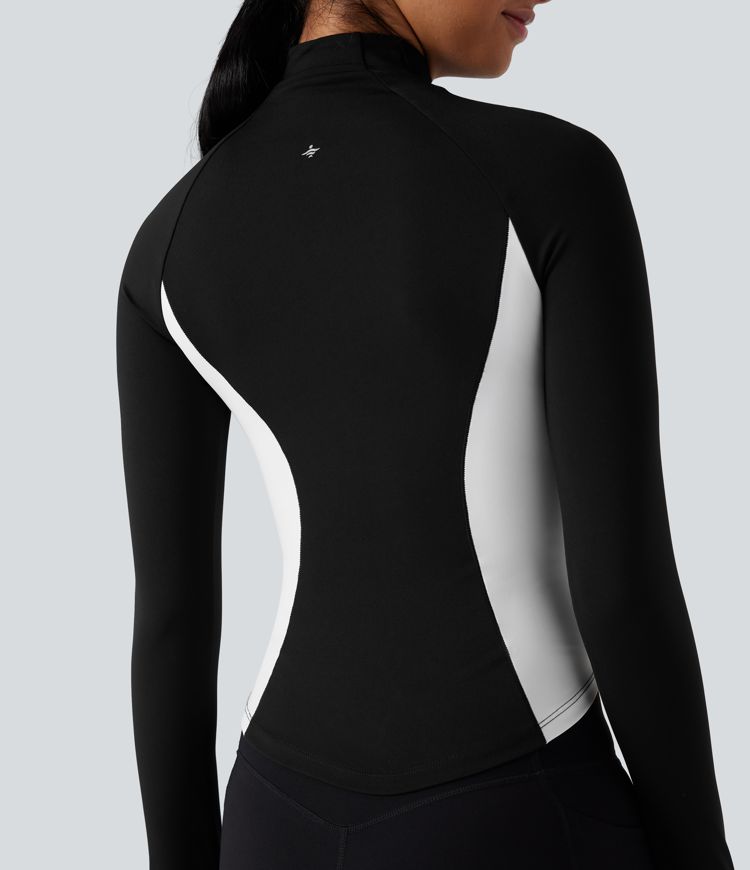 Softlyzero™ Airy High Neck Long Sleeve Thumb Hole Color Block Cool Touch Yoga Jacket-UPF50+