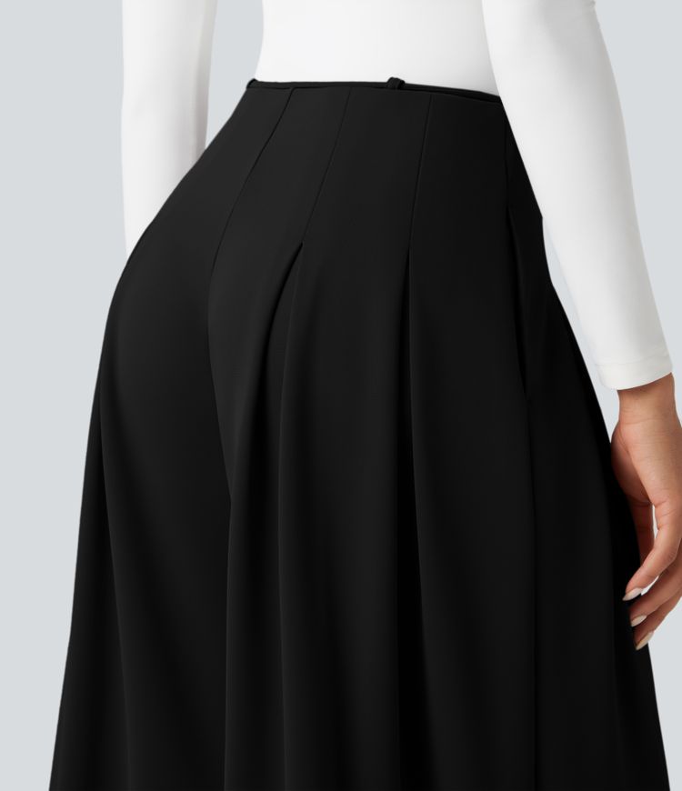 Halara Flex™ wide-leg, flowing, high-waisted crepe tailored trousers with a tie and pockets