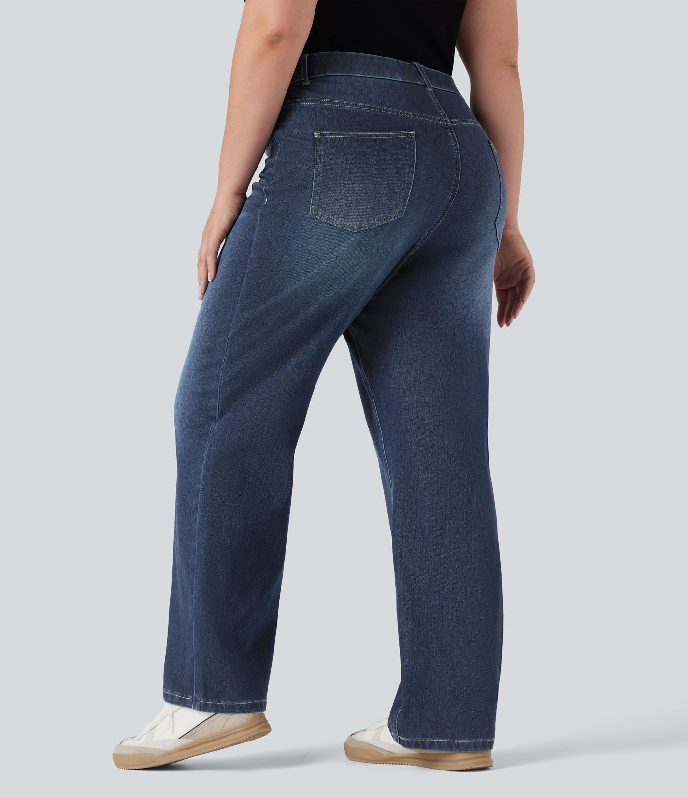 Plus Size Halara Flex™ High Waisted Tummy Control Straight Leg Washed Casual Jeans with Pockets