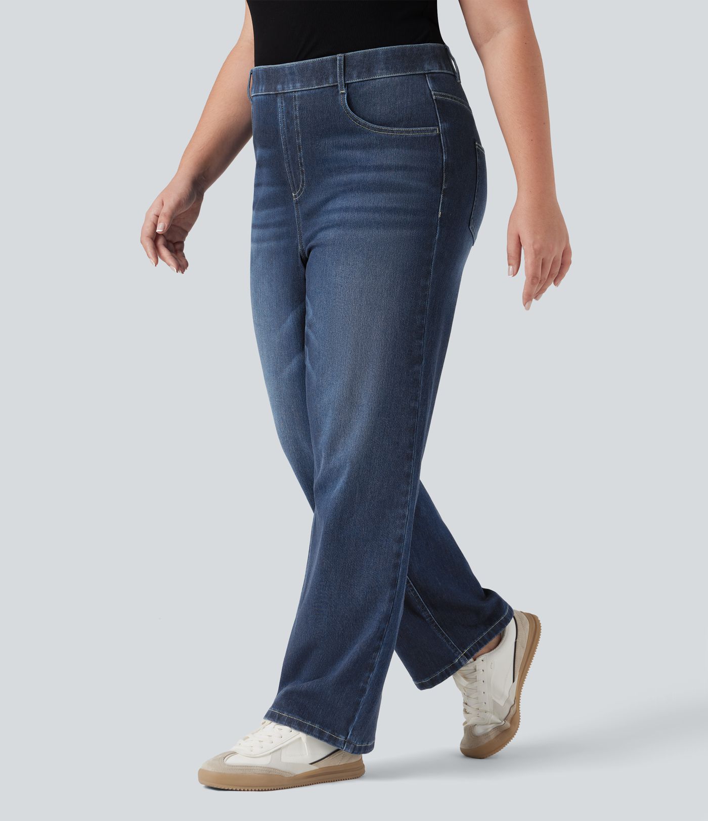 Plus Size Halara Flex™ High Waisted Tummy Control Straight Leg Washed Casual Jeans with Pockets
