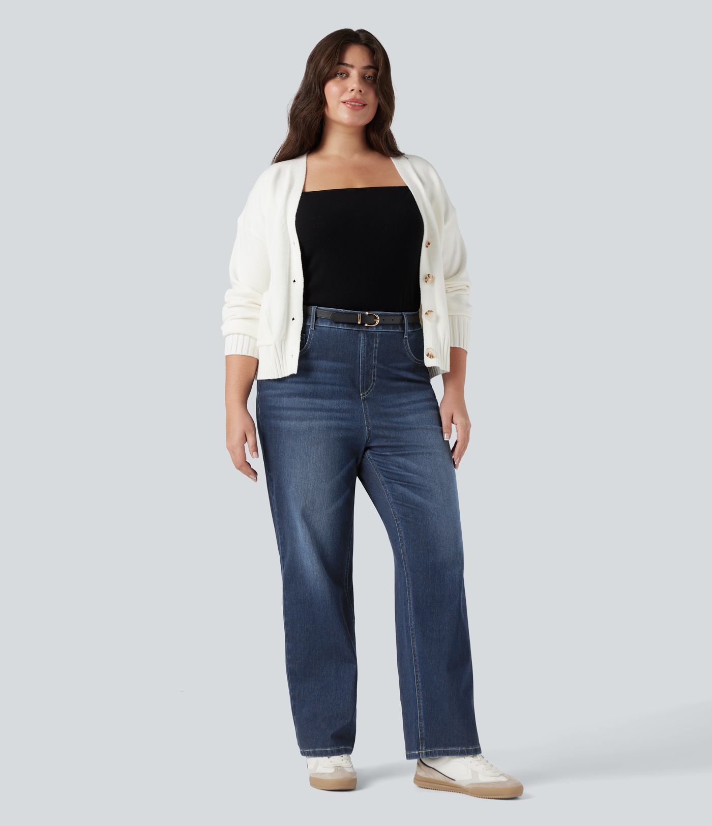 Plus Size Halara Flex™ High Waisted Tummy Control Straight Leg Washed Casual Jeans with Pockets