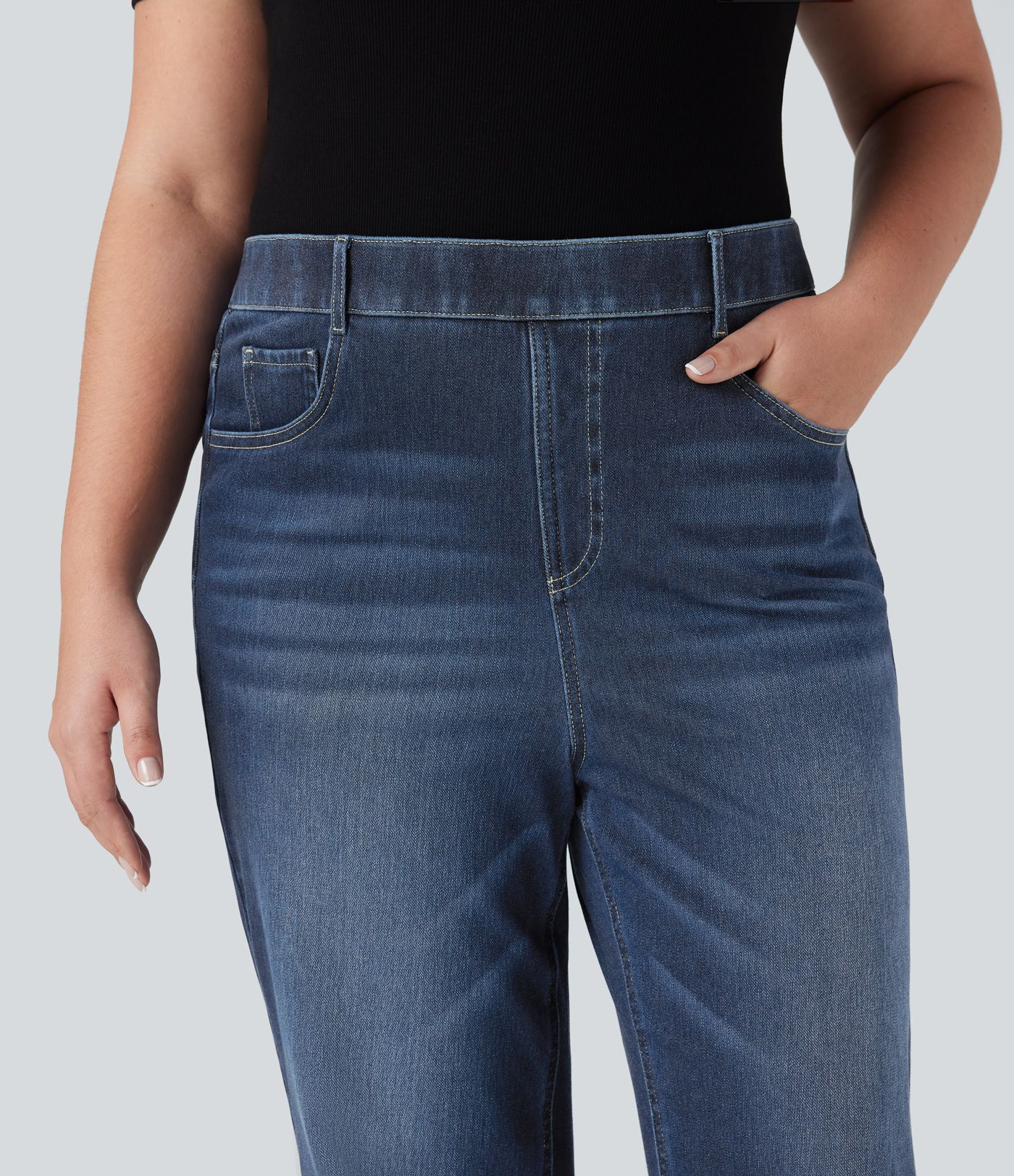 Plus Size Halara Flex™ High Waisted Tummy Control Straight Leg Washed Casual Jeans with Pockets