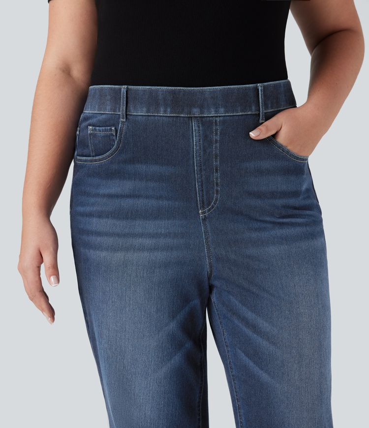 Plus Size Halara Flex™ High Waisted Tummy Control Straight Leg Washed Casual Jeans with Pockets