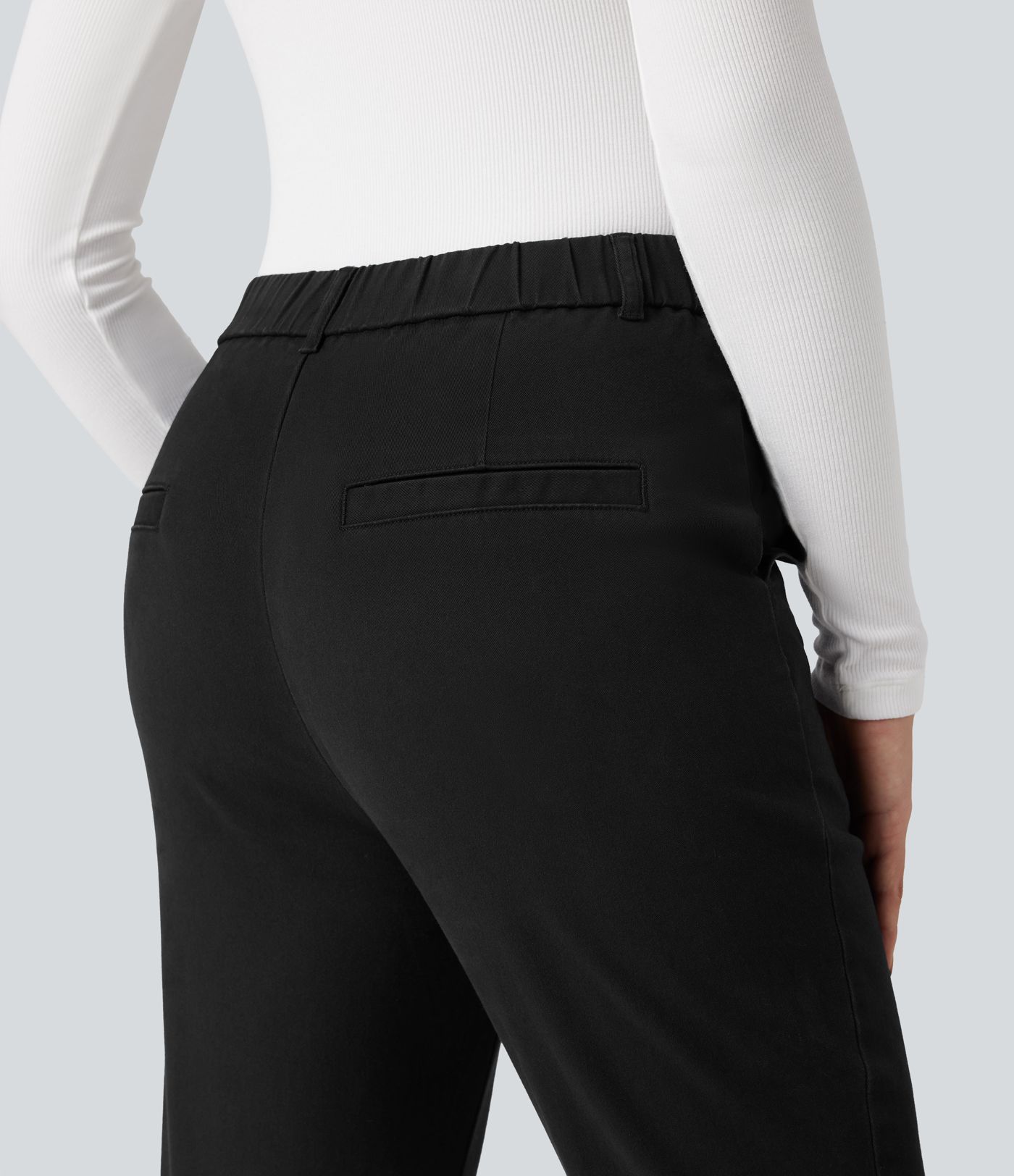 Mid Rise Slim Casual 7/8 Chino Cotton Pants with Pockets